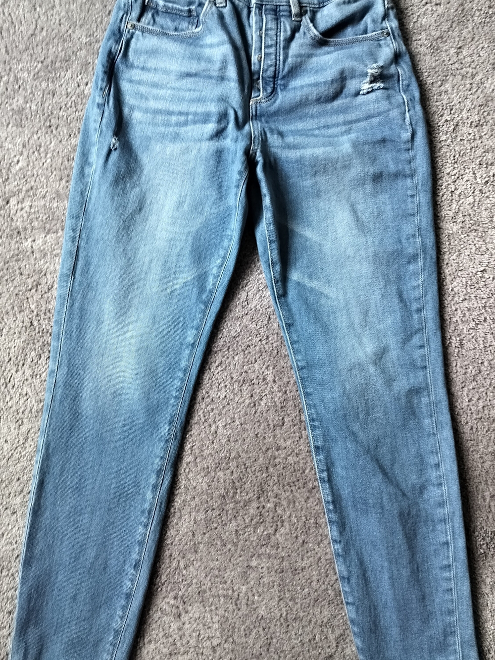 LOFT Women's 25/0 High Rise Straight Jeans Button Fly Distressed Raw Hem